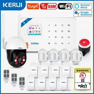 KERUI W181 Tuya 스마트 WIFI GSM 보안 경보 시스템은 Alexa 홈 도난 동작 감지기 도어 센서 야외 카메라와 함께 작동합니다.