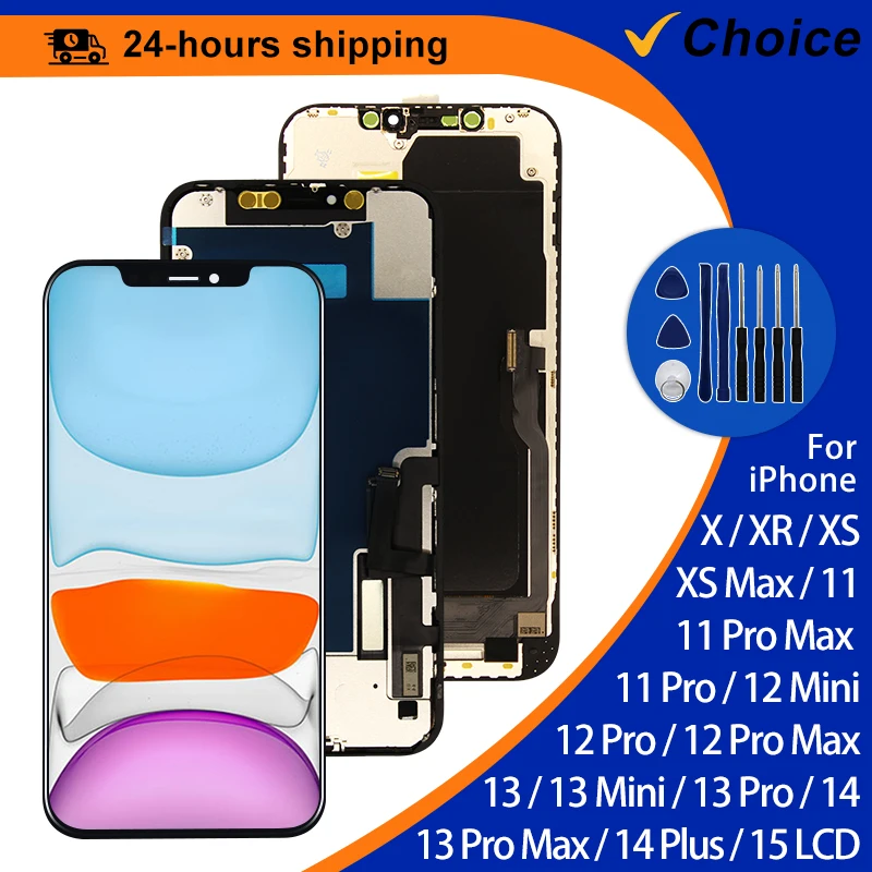 iPhone X 용 OLED iPhone XS XR MAX LCD 11 Pro 터치 스크린 디지타이저 12 Pro Max 13 Mini 14 Plus 디스플레이 15 부품 용 Incell LCD