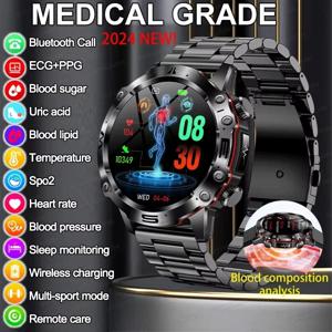 새로운 건강한 혈액 지질 요산 혈당 스마트 시계 남자 ECG + PPG 피트니스 트래커 시계 블루투스 통화 스포츠 Smartwatches