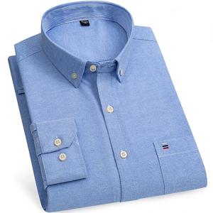 새로운 사이즈 S -7XL 블루 남성 셔츠 긴 소매 100% 코튼 옥스포드 부드럽고 편안한 레귤러 피트 품질 비즈니스 맨 캐주얼 셔츠