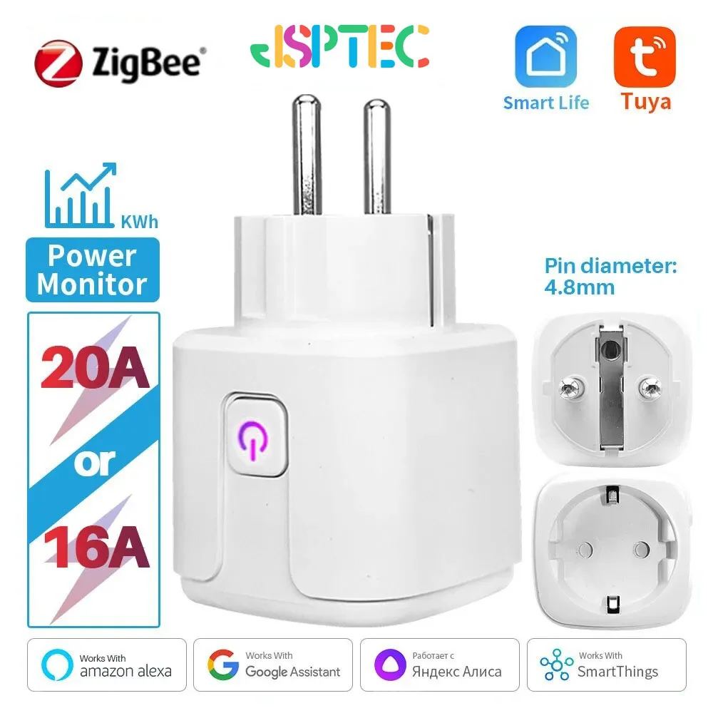 Tuya 스마트 플러그 Zigbee EU 16A/20A 전원 모니터 타이밍 음성 제어 기능이 있는 스마트 소켓은 Alexa Google Home Alice와 함께 작동합니다.