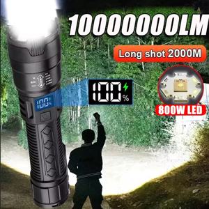 높은 전력 2000LM LED 손전등 내장 배터리 USB 충전식 강한 빛 전술 토치 야외 캠핑 하이킹 랜턴