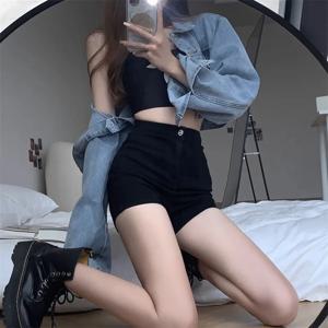 새로운 여름 여성 높은 허리 단추 Wigh 다리 청바지 반바지 캐주얼 여성 느슨한 블루 데님 반바지 블랙 화이트