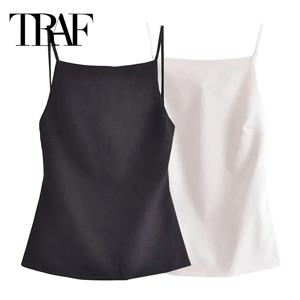 TRAF 블랙 백 레스 탑 여성 민소매 화이트 크롭 탑 여성 여름 섹시한 탑 여성 파티 여성 이브닝 탑 (스트랩 포함)