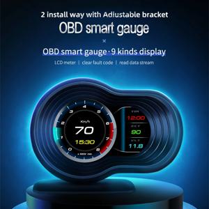 Obd2 자동차 hud f9 obd 헤드 업 디스플레이 자동 스마트 자동차 온보드 컴퓨터 게이지 디지털 속도계 온도 엔진 rpm 알람
