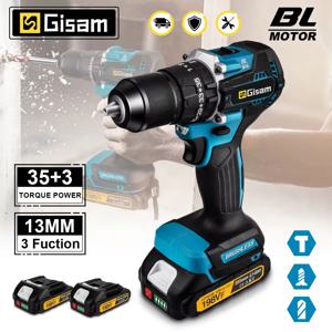 Gisam 65N.m 13MM 35+3 토크 브러시리스 전기 임팩트 드릴 Makita 18V 배터리 핀용 무선 전기 스크루 드라이버 전동 공구