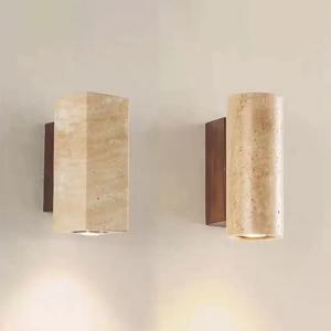 Wabi Sabi 노란색 대리석 벽 램프 Led 머리맡 일본 침실 거실 벽 조명 석회화 계단 복도 장식 Sconce