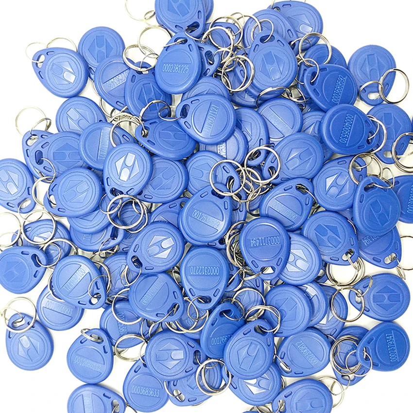 5YOA 100pcs TK4100 EM4100 읽기 전용 RFID 125KHz 컬러 근접 Keyfobs 액세스 제어 시간 출석을위한 키 RFID 카드 칩