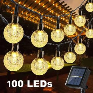 태양 문자열 조명 100 LED 크리스탈 글로브 태양 조명 야외 IP65 정원 나무 파티오 파티 장식에 대 한 8 가지 모드 방수