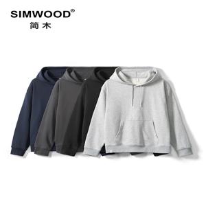 SIMWOOD 2025 봄 신상품 340gsm 패브릭 후드티 남성용 고품질 오버사이즈 스웨트셔츠