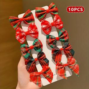 머리카락이 상하지 않는 여아용 크리스마스 머리핀 10개, 슈퍼 포토제닉한 어린 소녀들의 귀여운 리본 머리핀