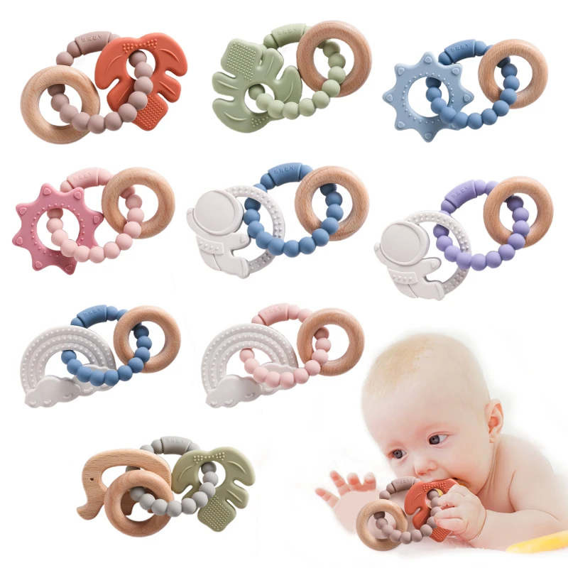 1Pc 아기 실리콘 Teether 장난감 BPA 무료 실리콘 팔찌 잎 젖니가 남 장난감 신생아 선물 장난감에 대 한 나무 반지 간호 치아