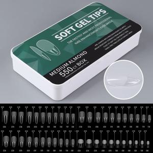 550pcs 소프트 젤 네일 팁 중간 짧은 아몬드 관 전체 커버 매트 확장 도구 네일에 아크릴 프레스 DIY 매니큐어 장식