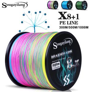 Sougayilang 8 + X 가닥 꼰 낚싯줄, 부드러운 낚시용 멀티 필라멘트 내구성 Pe 라인, 300m, 500m, 1000m, 7.6-45.8kg 드래그