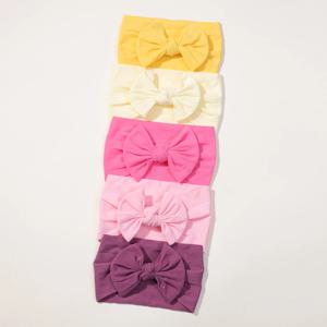 5Pcs 귀여운 활 아기 머리띠 부드러운 탄성 아기 소녀 헤어 밴드 신생아 유아 Turban Headwear 아기 헤어 액세서리