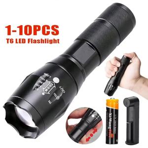 높은 전력 T6 LED 손전등 캠핑 토치 5 조명 모드 줌 라이트 알루미늄 합금 방수 소재 외부 18650 배터리
