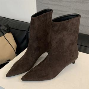 Eilyken 빈티지 지적 발가락 여성 발목 부츠 디자이너 얇은 낮은 굽 신발 현대 짧은 Botas 가을 겨울 Zapatos De Mujer