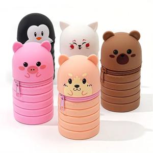 만화 실리콘 연필 케이스 동물 모양 책상 주최자 편지지 보관 가방 접는 펜 파우치 연필 홀더 학교 용품