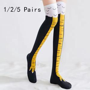 1/2/5 쌍 여성 무릎 높은 양말 유행 만화 재미 있은 치킨 클로 양말 피트니스 스포츠 캐주얼 슬림 다리 긴 튜브 양말 여성