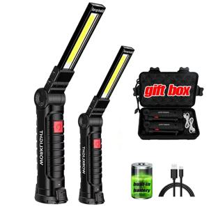 COB LED 작업등 밝기 조절 가능 USB 충전식 LED 손전등 검사 램프, 마그네틱 후크 보조배터리, 18650 배터리 토치