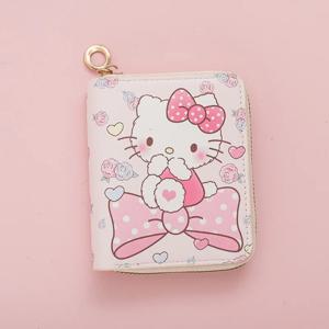 Sanrio 헬로 키티 동전 지갑 귀여운 만화 짧은 지갑 만화 학생 미니 지퍼 숙녀 실용 패션 카와이 동전 지갑