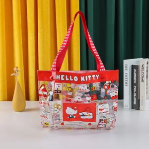 Sanrio 헬로 키티 메이크업 가방 만화 핸드백 애니메이션 귀여운 소녀 투명 PVC 카와이 학생 대용량 휴대용 보관 가방