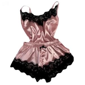 레이스 새틴 잠옷 세트 여성용 잠옷 v 넥 스트레치 섹시한 란제리 스트랩 조끼 탑 반바지 Nightwear Pijamas