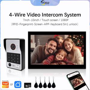 ANJIELO 5in1 지문 잠금 해제 Tuya 스마트 Wifi 비디오 인터콤 시스템 모션 탐지기가있는 비디오 도어 폰 카메라 1080P
