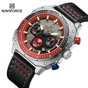 NAVIFORCE 스포츠 다기능 방수 시계 남성용 패션 가죽 럭셔리 브랜드 석영 아날로그 빛나는 사각형 손목 시계