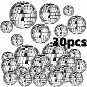 30pcs 미니 디스코 공 장식품 마디 그라 디스코 파티 장식을위한 반사 유리 실버 싸구려 반짝 이는 크리스마스 트리 선물