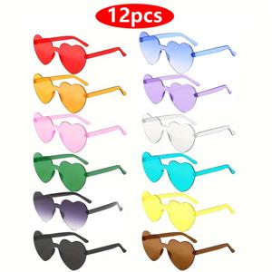 12pcs 하트 모양의 선글라스 여성 플라스틱 사랑 고양이 눈 무테 프레임 Colorfu 렌즈 태양 안경 여성 여행 안경