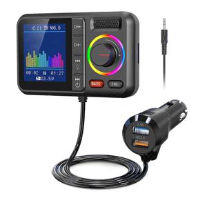 큰 컬러 화면 2.4A QC3.0 듀얼 USB 고속 충전 자동차 AUX 어댑터 MP3 음악 플레이어와 다기능 무선 FM 송신기