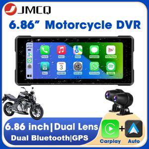 JMCQ 6.86'' 오토바이 DVR GPS 네비게이션 무선 Carplay 안드로이드 자동 대시 캠 IP67 방수 듀얼 블루투스 모토 모니터