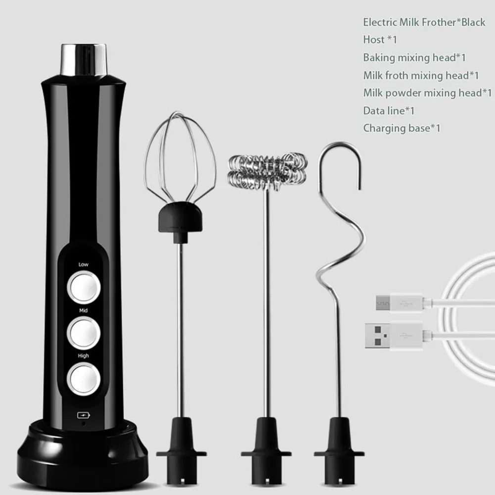 무선 충전식 전기 우유 Frother 3 속도 핸드 헬드 폼 메이커 라떼 카푸치노 핫 초콜릿 USB Rechargea Home