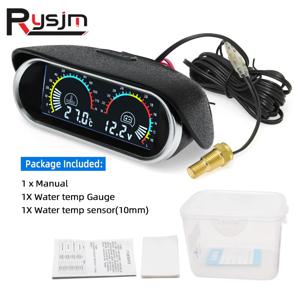 HD 12V/24V 자동차 2 IN 1 LCD 게이지 전압계 + 1/8 NPT 온도 센서가있는 수온 측정기 자동 트럭 용 수온 게이지