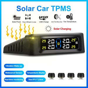 태양 광 발전 TPMS 자동차 타이어 압력 알람 모니터 지능형 자동 보안 알람 디지털 타이어 압력 온도 경고