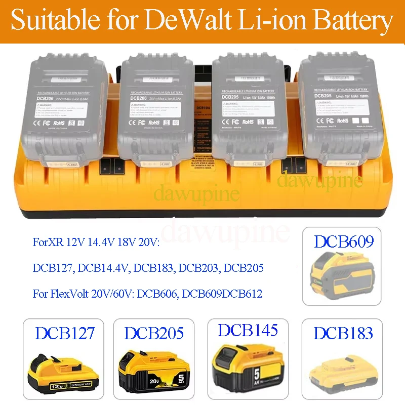 DeWalt 12V 14.4V 18V 20V 리튬 배터리용 DCB104 고속 충전기 4포트 동시에 충전 DCB204 DCB205 DCB127 DCB105