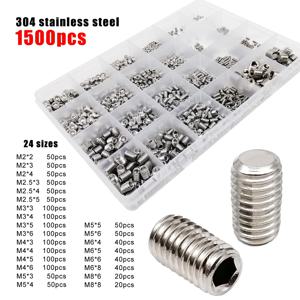 500/1500X M2-M8 DIN913 검정색 강철 304 A2 스테인레스 스틸 육각 육각형 소켓 알렌 플랫 포인트 고정 나사 그럽 볼트 분류 키트