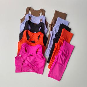 2PCS 스포츠 브래지어 여성 세트 전문 피트니스 탱크 탑 브래지어 충격 방지 러닝 레깅스 요가 정장 아름다운 다시 브래지어 의류