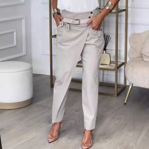 2025 여성을위한 새로운 봄 비대칭 하이 웨이스트 정장 바지 패션 세련된 벨트 스트레이트 바지 Casua Street Trousers Lady Bottoms