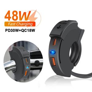 48W PD QC3.0 오토바이 USB 고속 충전기 모토 핸들 바 방수 유형 C 포트 소켓 커넥터 스위치/LED 라이트