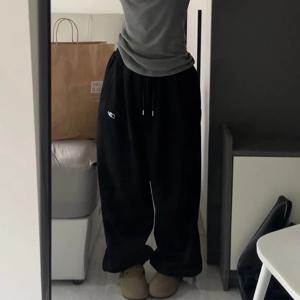 두꺼운 양털 느슨한 맞는 운동복 바지 커프 캐주얼 바지 봄 가을 느슨한 스타일 긴 바지 청소년 패션 솔리드 컬러