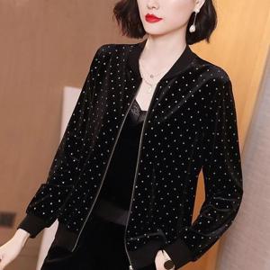 가을 여성용 벨벳 재킷 블랙 캐주얼 긴팔 짧은 재킷 연령 감소 엄마 야구 재킷