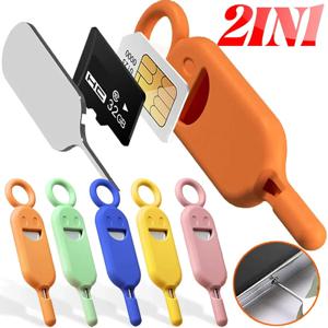 2 IN 1 SIM 카드 제거 바늘 핀(보호 홀더 포함) 분실 방지 전화 SIM 카드 보관 케이스 트레이 이젝터 바늘 오프너