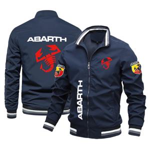 2024 신사용 클래식 레이싱 자켓 ABARTH 로고 프린트 자켓 지퍼 라운드 넥 자켓 야외 자전거 오프로드 캠핑 자켓