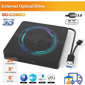 USB 3.0 외부 블루레이 드라이브 휴대용 3D BD-콤보 광학 드라이브 노트북 PC Windows 11/10 Mac용 CD DVD 플레이어 버너 리더
