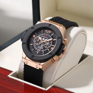 블랙 실리콘 남성용 손 46mm 대형 다이얼 로즈 골드 유행 군사 스타일 오리지널 쿼츠 무브먼트 스포츠 시계