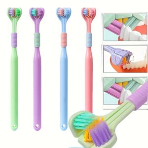 4pcs 부드러운 강모 3면 칫솔 완벽한 잇몸 관리를위한 부드러운 깨끗한 성인 치아 브러시 자폐증 감각 디자인 구강 건강 도구
