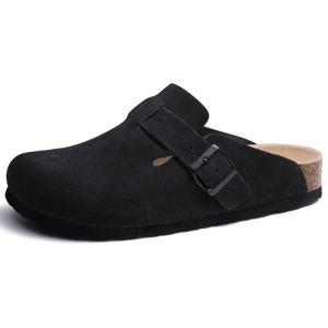 Comwarm 코르크 남성 나막신 슬리퍼 패션 브랜드 암소 스웨이드 나막신 가죽 코르크 발판 남성 뮬 야외 미끄럼 방지 남성 비치 샌들