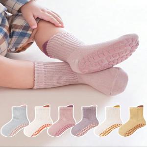 6 쌍의 아기 바닥 양말 신생아 미끄럼 방지 접착제 일년 내내 아기 느슨한 입 만화 부드러운 바닥 실내 소녀와 어린이 양말